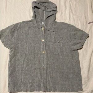 Gray Hooded Button-Up Shirt